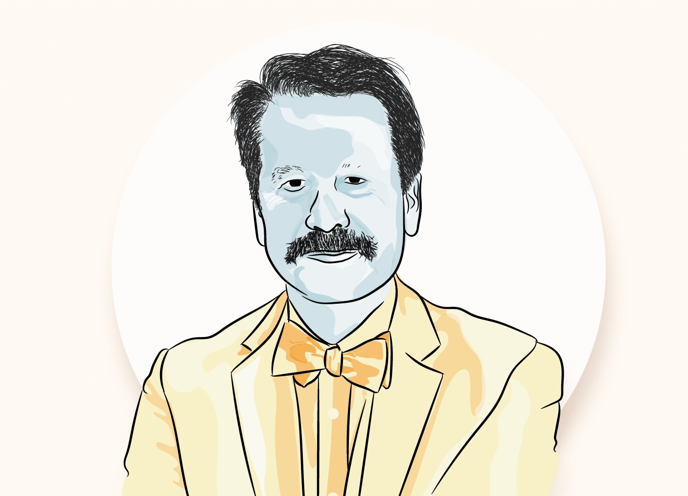 Cartoon rendition of FDA Commissioner Robert Califf in a yellow suit.