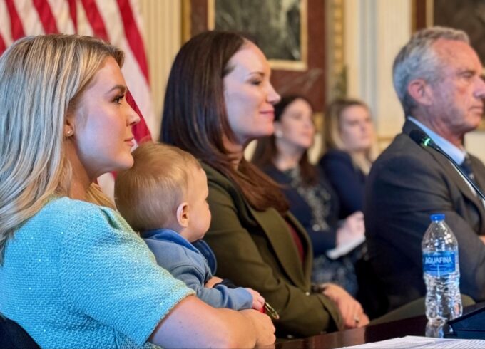 White House press secretary Karoline Leavitt with her baby. Pictured with Ag Secretary Brooke Rollins and HHS Secretary Robert F. Kennedy Jr. Credit: X.